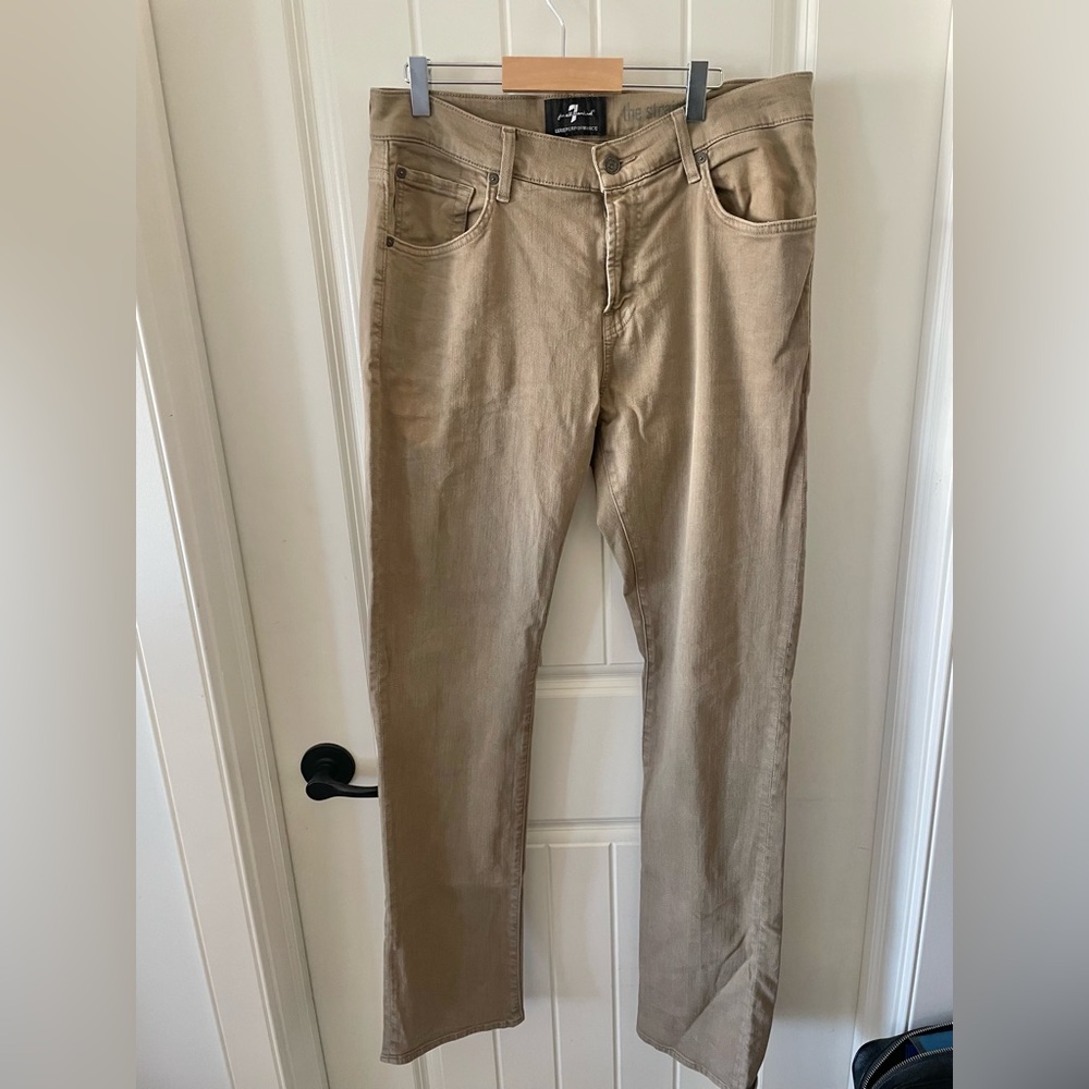 7 For All Mankind Beige The Straight Luxe Performance Jeans Size 31